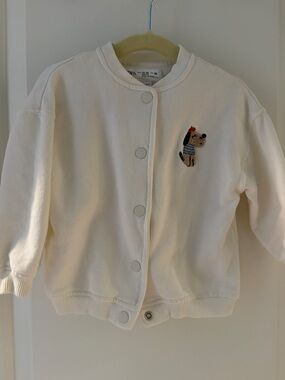 Zara Cream Kids Button-Up Jacket with Puppy Patch